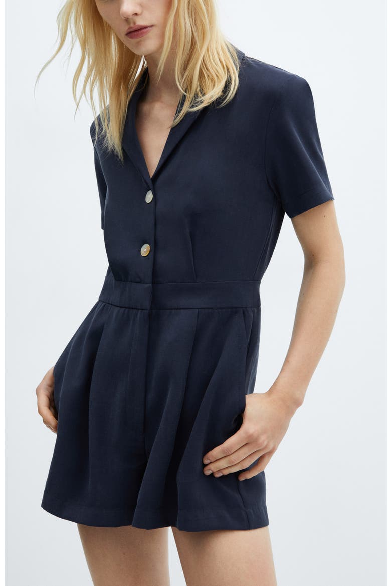 Notched Collar Romper, Alternate, color, NAVY