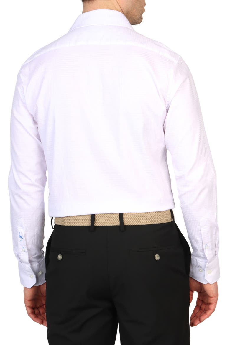Trim Fit Textured Check Non-Iron Stretch Dress Shirt, Alternate, color, WHITE