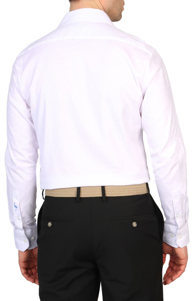 TailorByrd Trim Fit Textured Check Non-Iron Stretch Dress Shirt, Alternate, color, White