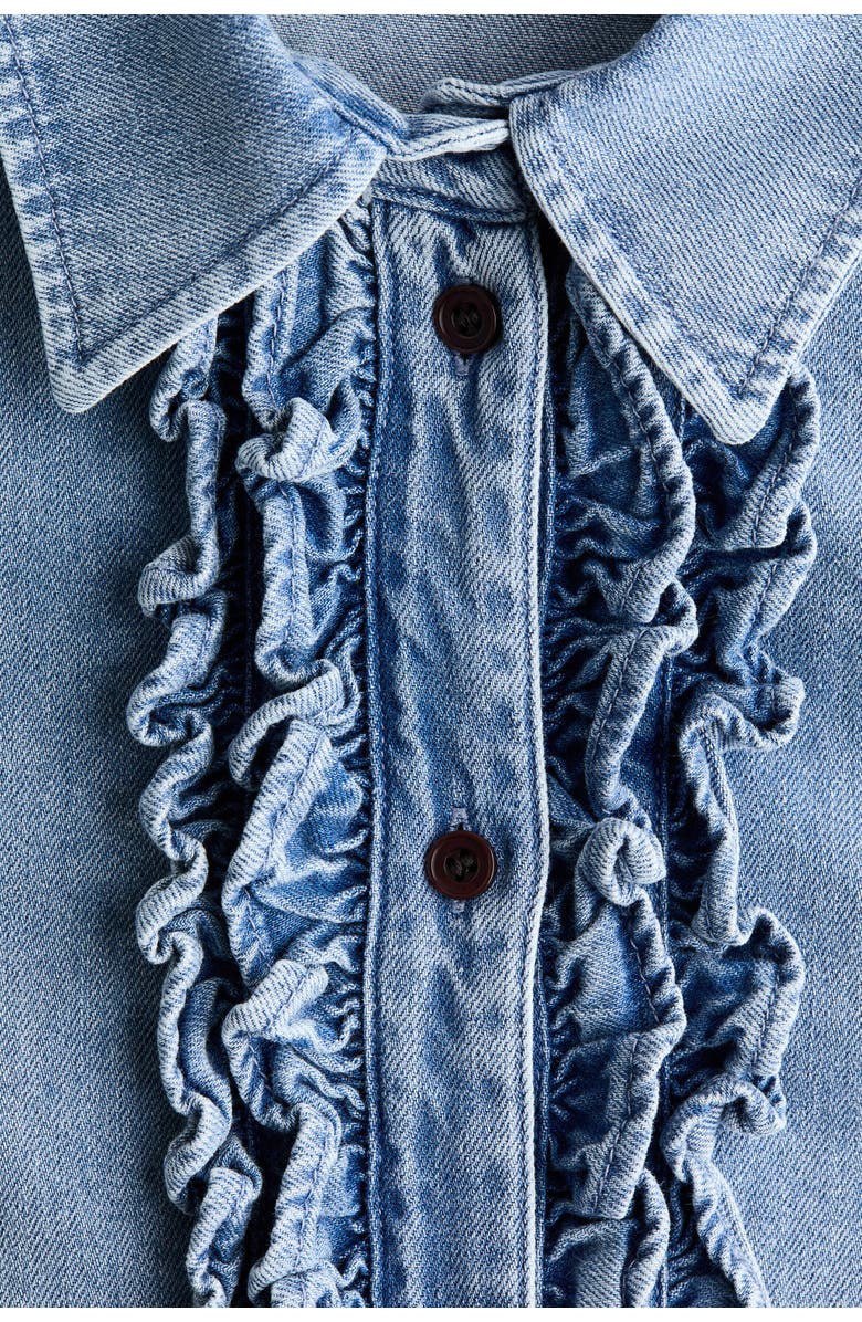 H&M Ruffle-trimmed denim shirt, Alternate, color, Denim Blue