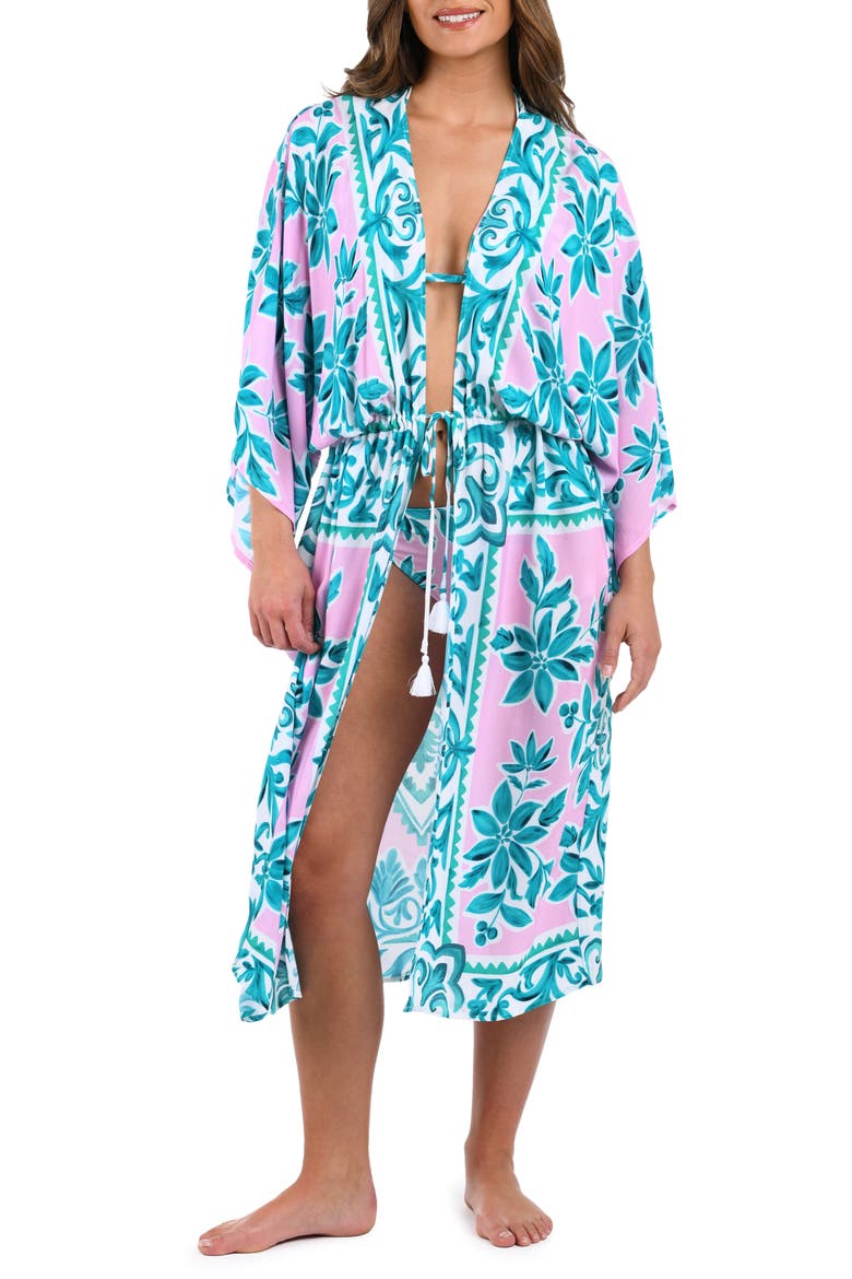 Opulent Tie Front Cover-Up, Main, color, PINK MULTI