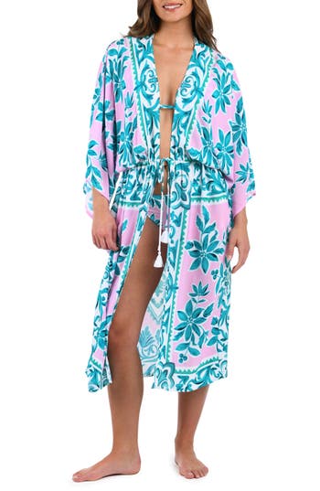 La Blanca Opulent Tie Front Cover-Up in Pink Multi at Nordstrom Rack, Size Small/medium