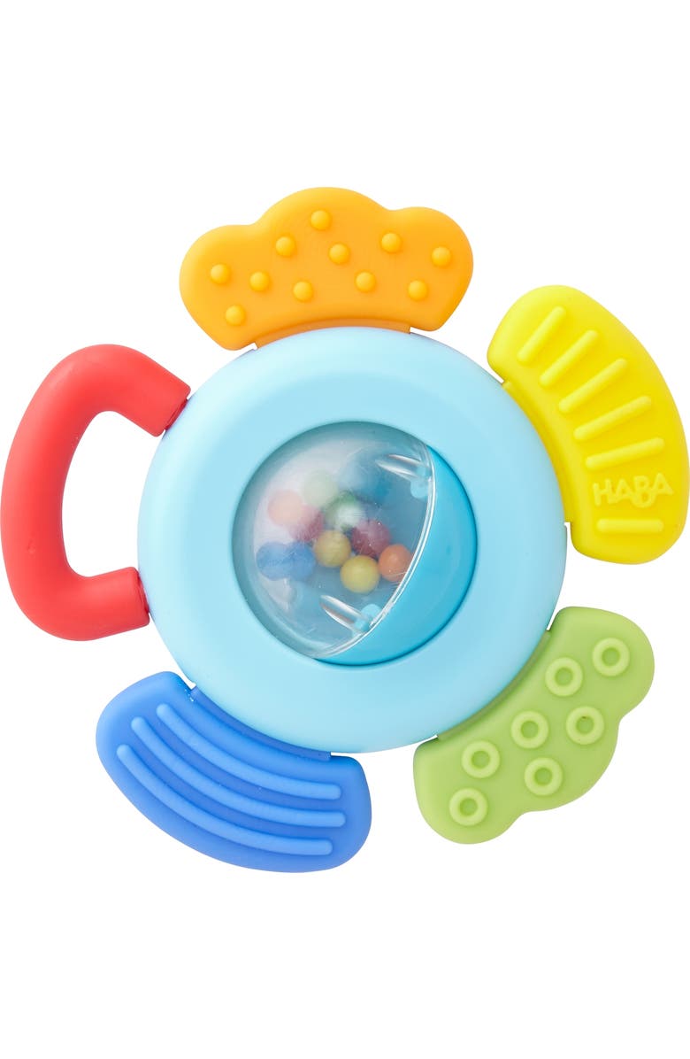 HABA Clutching Toy Blossom - Plastic Rattle with 4 Teething Elements with Different Textures - Ages 6 Months +, Main, color, 