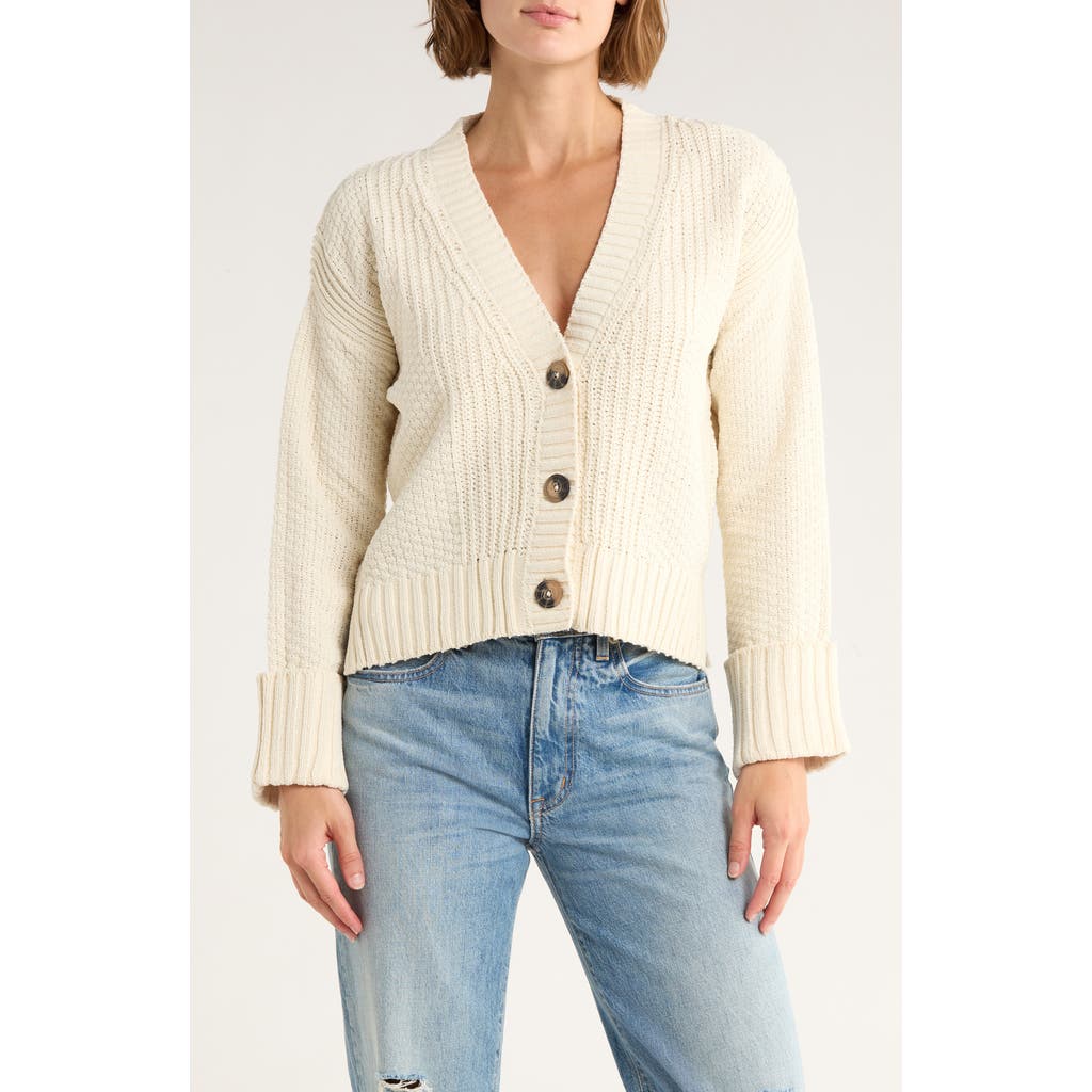 Vigoss Roll Cuff Stitch Cardigan In White