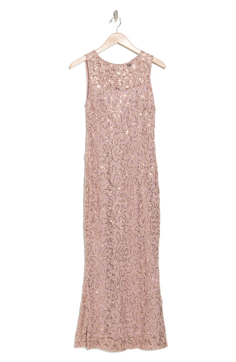 Marina Sequin Illusion Lace Trumpet Gown, Alternate, color, Blush