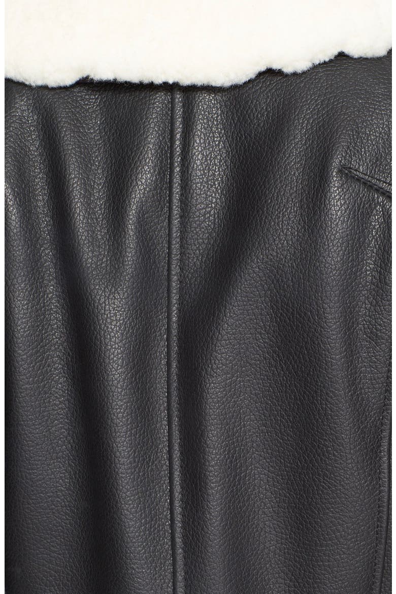 'Minerva' Leather & Shearling Biker Jacket, Alternate, color, BLACK