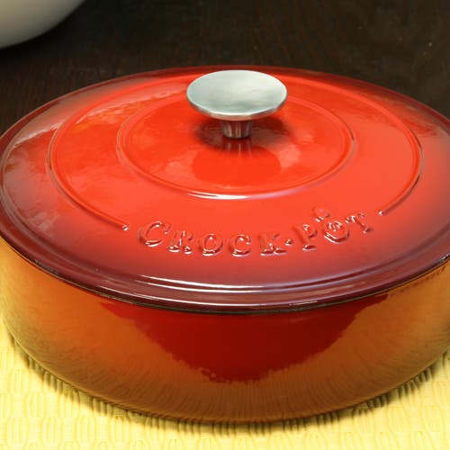 Crock-pot Crockpot Artisan 3.5qt Enameled Cast Iron Deep Saute Pan With Self Basting Lid In Red