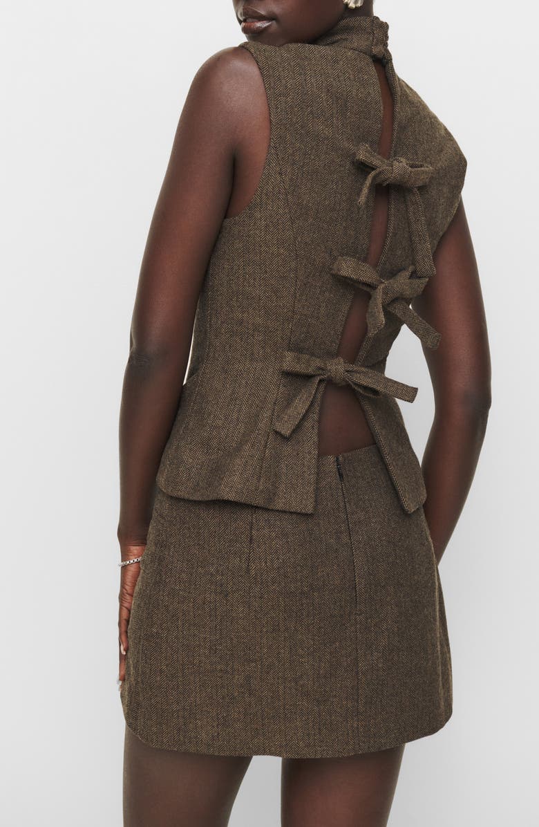 Reformation x Kacey Musgraves Buxton Low Rise Wool Blend Miniskirt, Alternate, color, Brown Herringbone