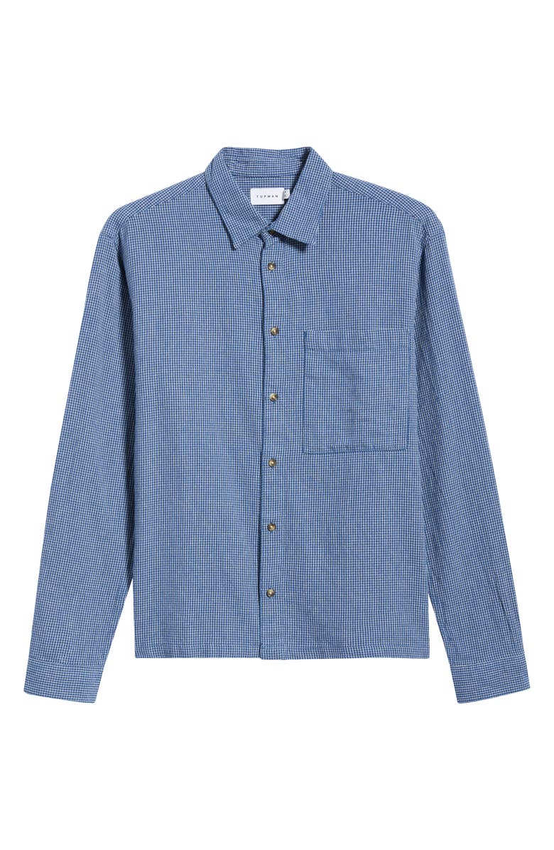Topman Check Relaxed Fit Cotton Flannel Button-Up Shirt, Alternate, color, Blue