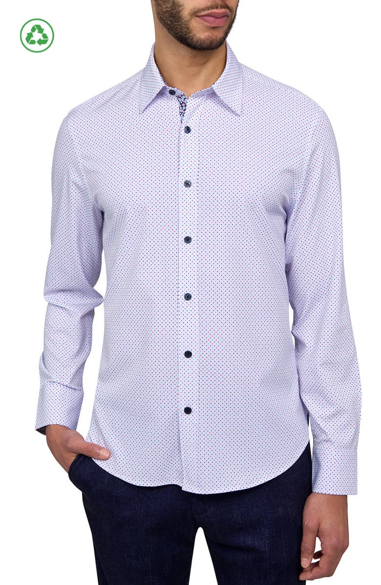 CONSTRUCT Slim Fit Dot Recycled 4-Way Stretch Performance Long Sleeve Shirt, Main, color, White