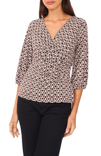 Vince Camuto Ity Wrap Surplice Neck Blouse In Brown