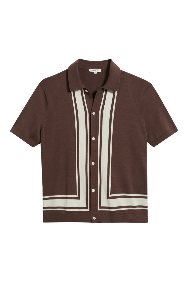 Border Stripe Short Sleeve Cotton Sweater Shirt, Alternate, color, RUM RAISIN