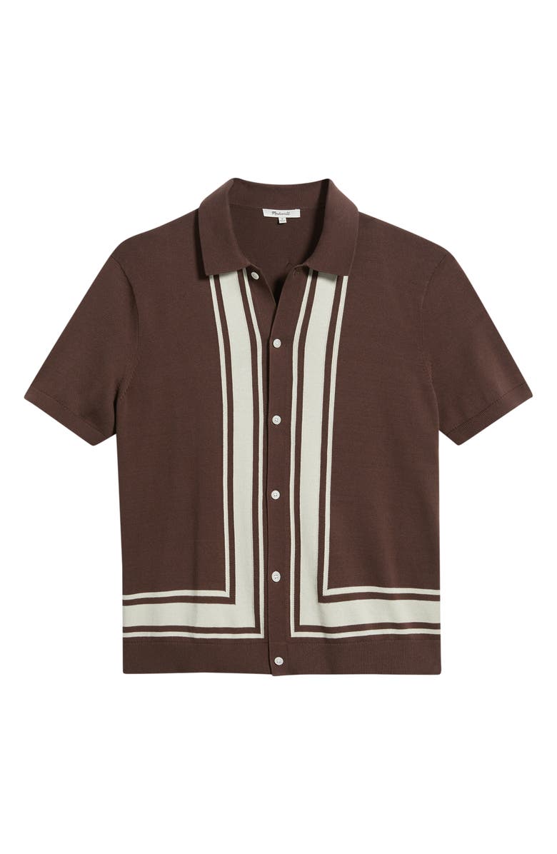 Madewell Border Stripe Short Sleeve Cotton Sweater Shirt, Alternate, color, Rum Raisin