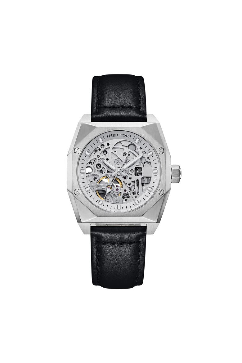 Elliott Leather-Band Watch, Main, color, Silver/White/Black