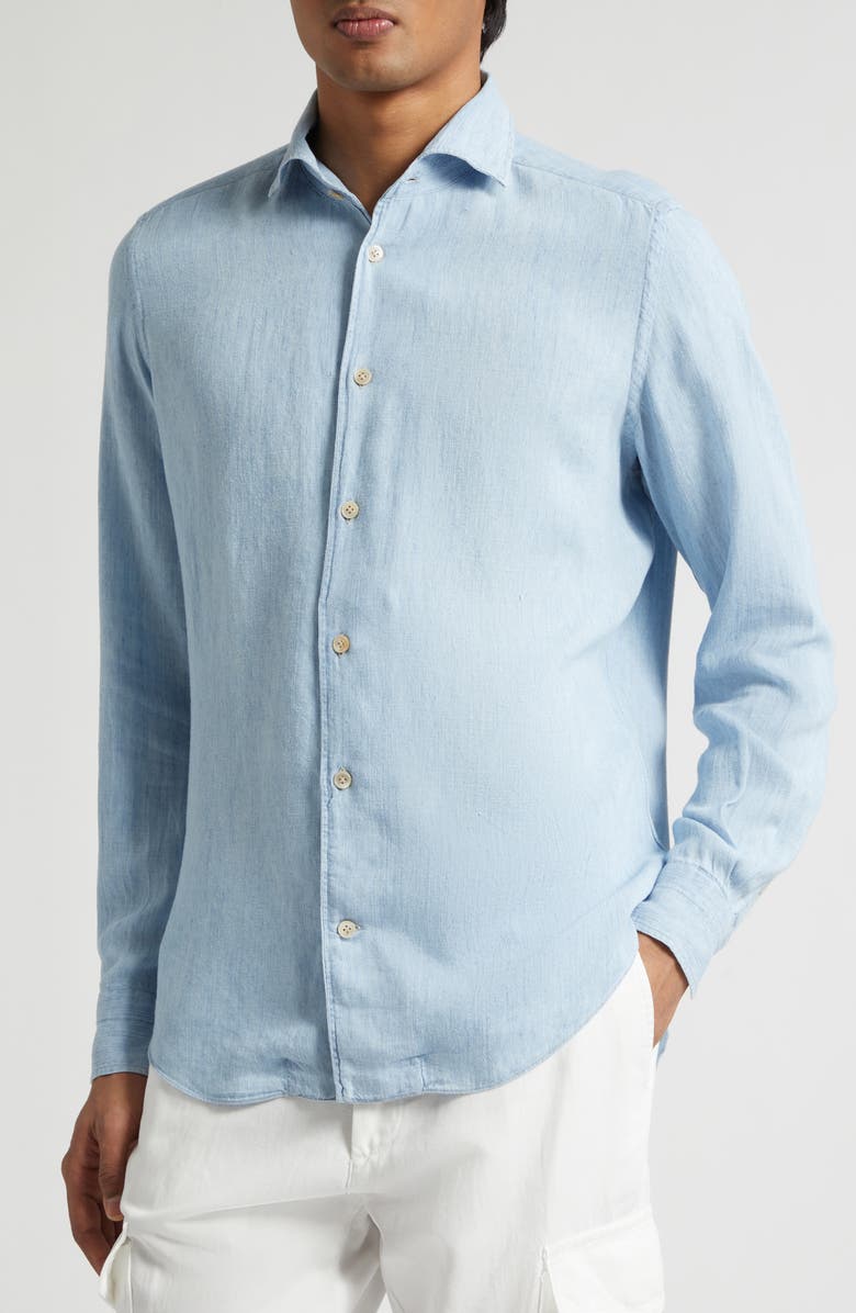 Eleventy Lyocell & Linen Button-Up Shirt, Alternate, color, 08 Denim