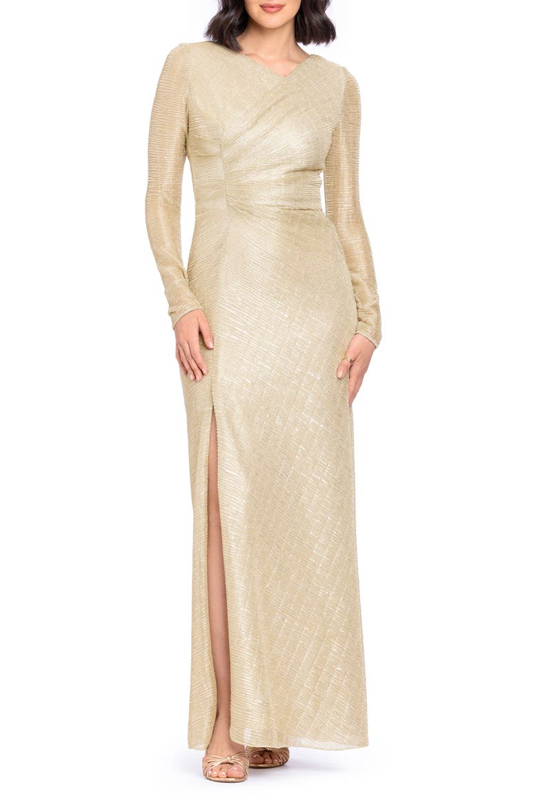 Metallic Long Sleeve Gown, Main, color, GOLD/ GOLD