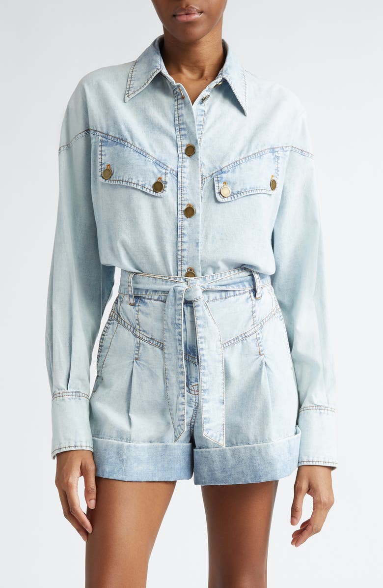 Zimmermann Western Denim Button-Up Shirt, Main, color,