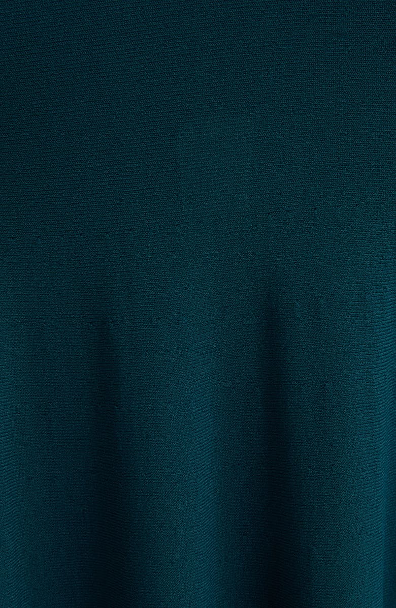 Alaïa Mixed Media Fit & Flare Rib Sweater Dress, Alternate, color, Petrole Fonce