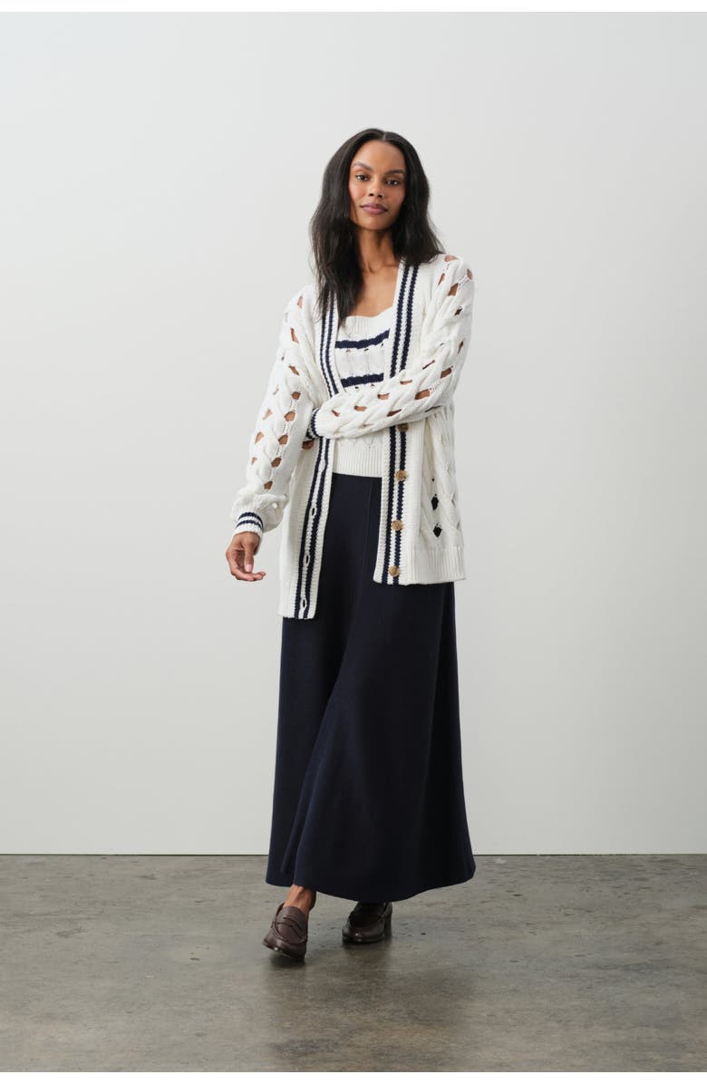 NAKED CASHMERE Mirra Oversized Cable Knit Cardigan, Alternate, color, Tennis White/Club Blue