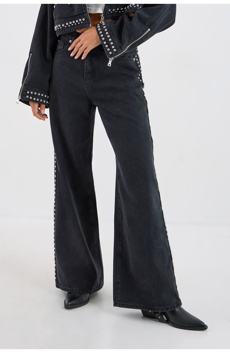 NASTY GAL Star Studded Baggy Denim Jeans, Main, color, Washed Black