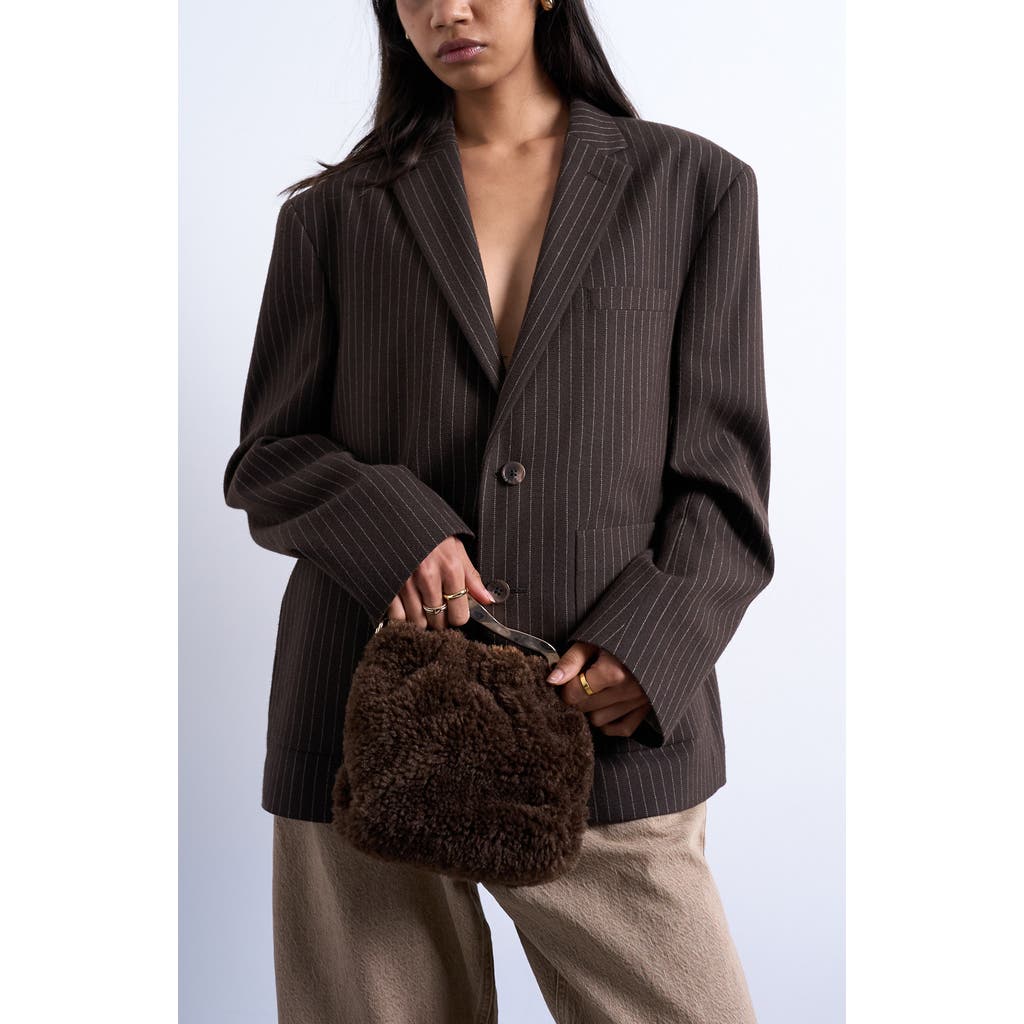 Topshop Hammered Handle Faux Fur Handbag In Brown