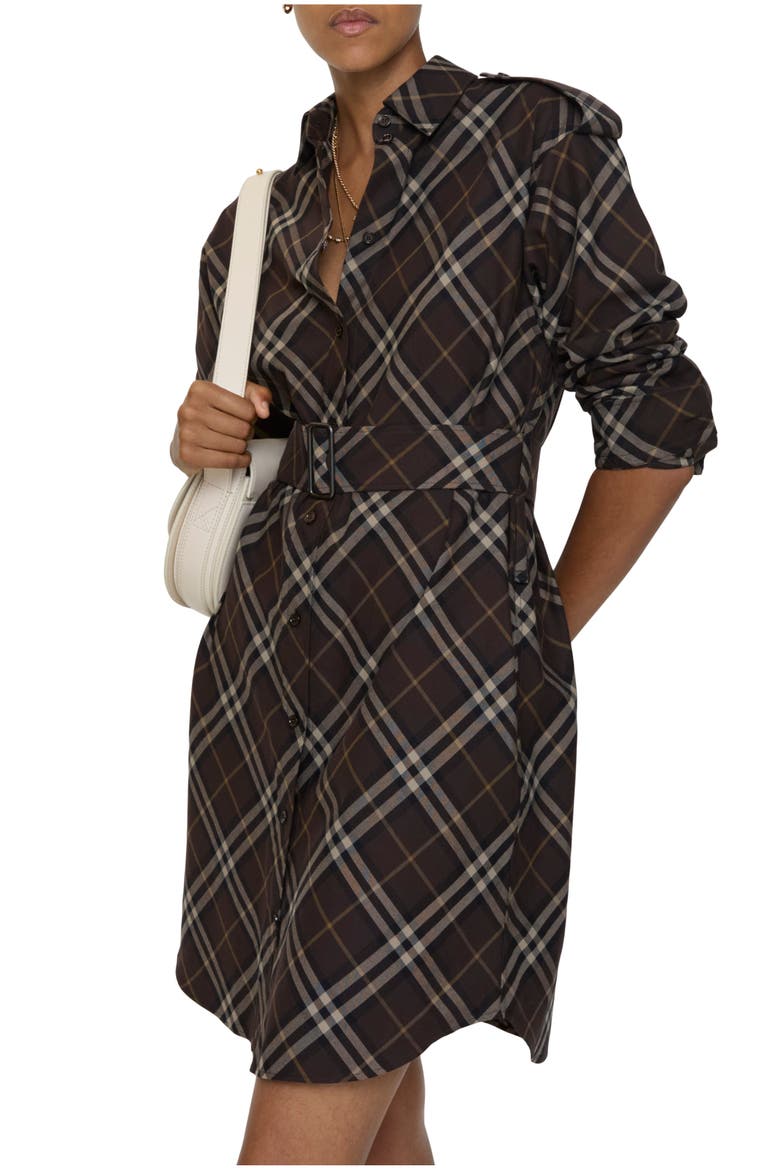 Check Cotton Flannel Shirt Dress, Main, color, Truffle brown