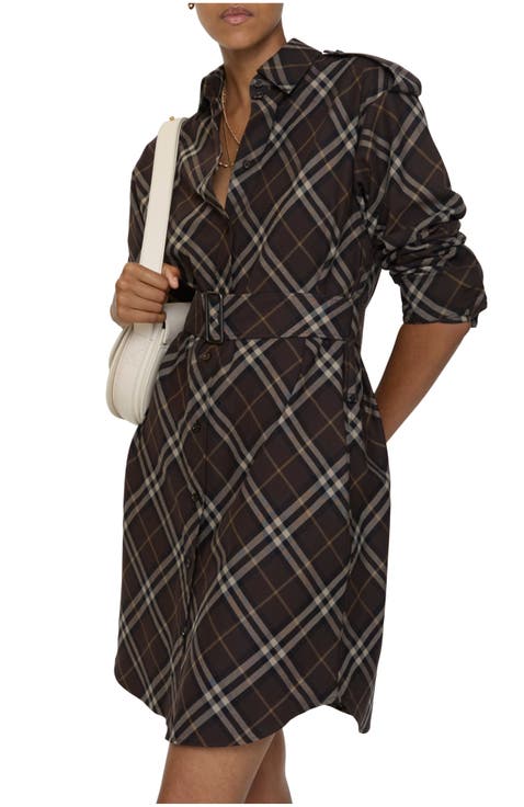 Check Cotton Flannel Shirt Dress