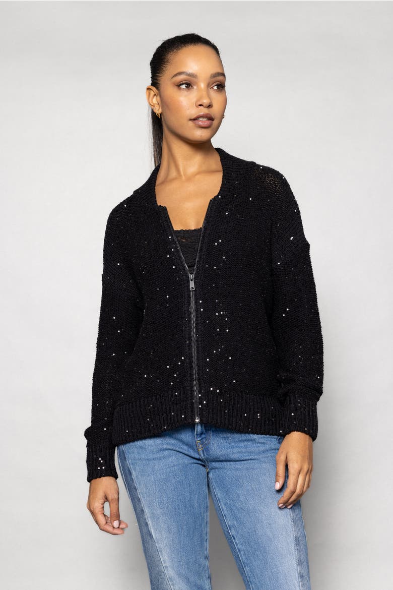 SHIMMER & SHAKER BOMBER, Main, color, BLACK
