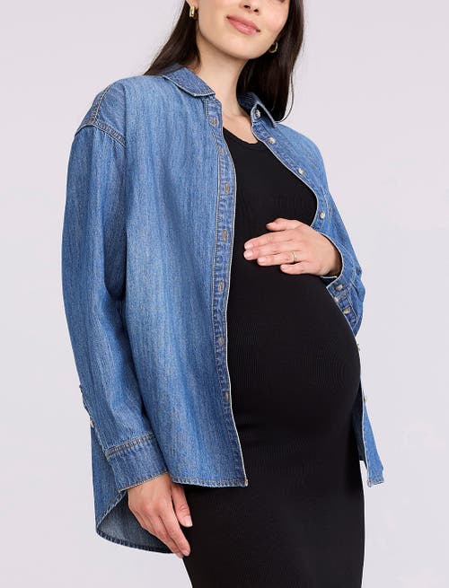 Motherhood Maternity Long Sleeve Button-up Denim Shirt In Blue