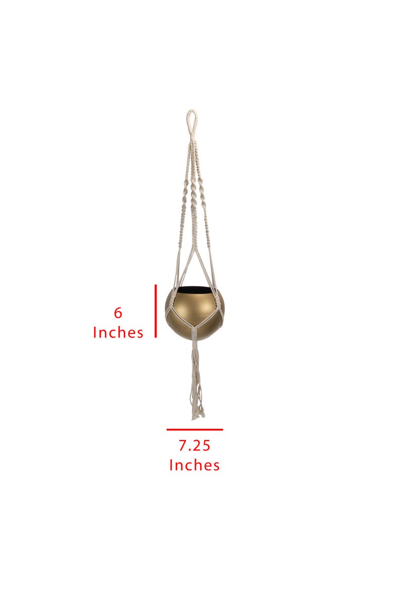 Macrame Hanging Planter with Gold Metal Planter Round Pot, Alternate, color, Gold