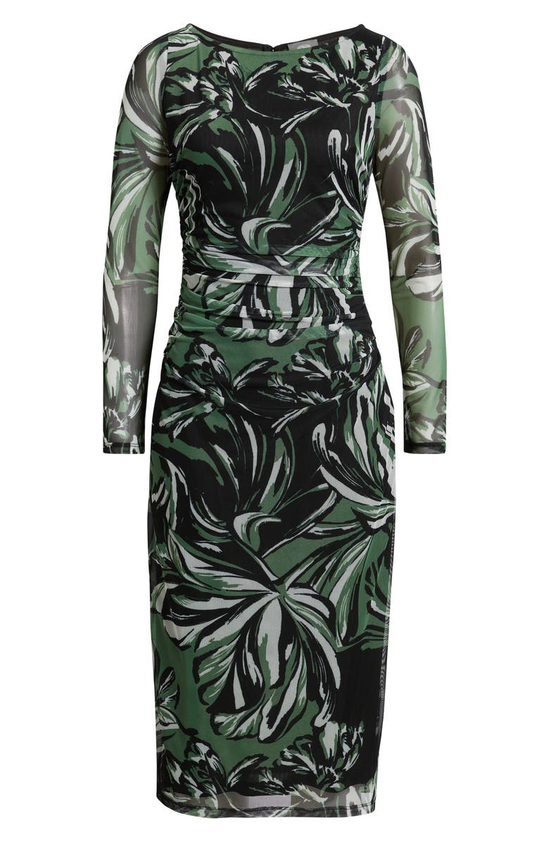 Vince Camuto Print Long Sleeve Mesh Body-Con Dress, Alternate, color, Green Black