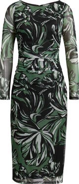 Vince Camuto Print Long Sleeve Mesh Body-Con Dress