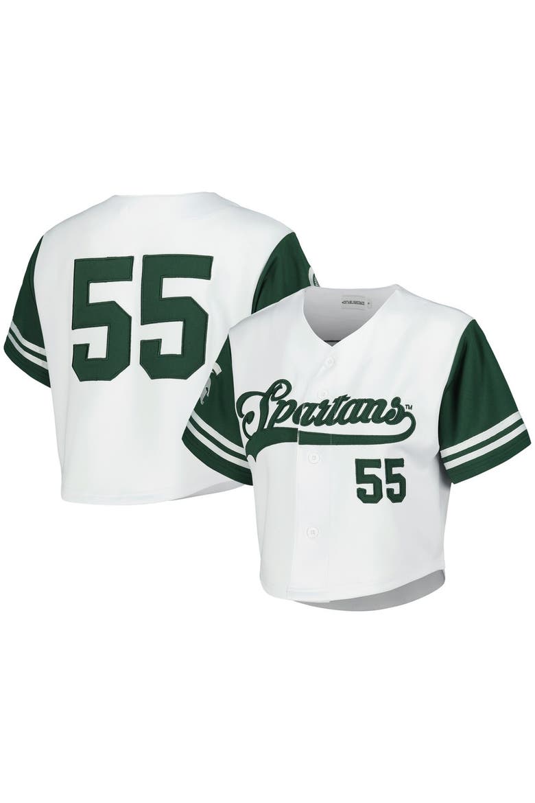 Women's Established & Co. White Michigan State Spartans Baseball Jersey Cropped T-Shirt, Alternate, color, White