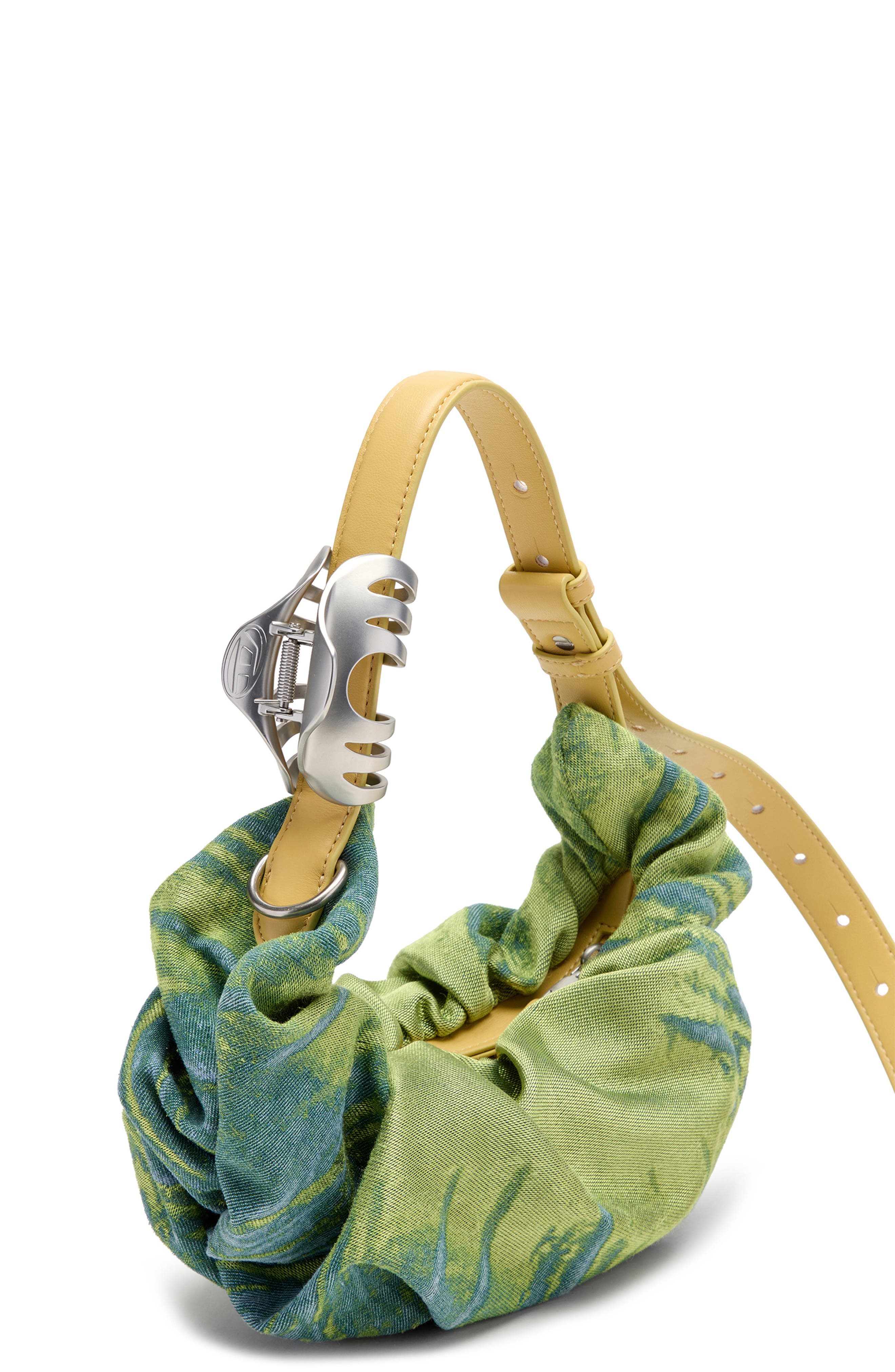DIESEL<sup>®</sup> Small Grab-D Satin Denim Scrunched Hobo Bag, Alternate, color, Green