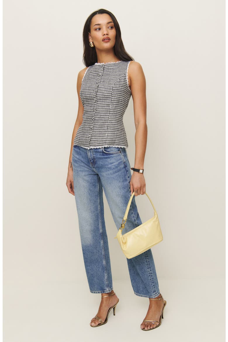 Amela Linen Button-Up Top, Alternate, color, REMY CHECK