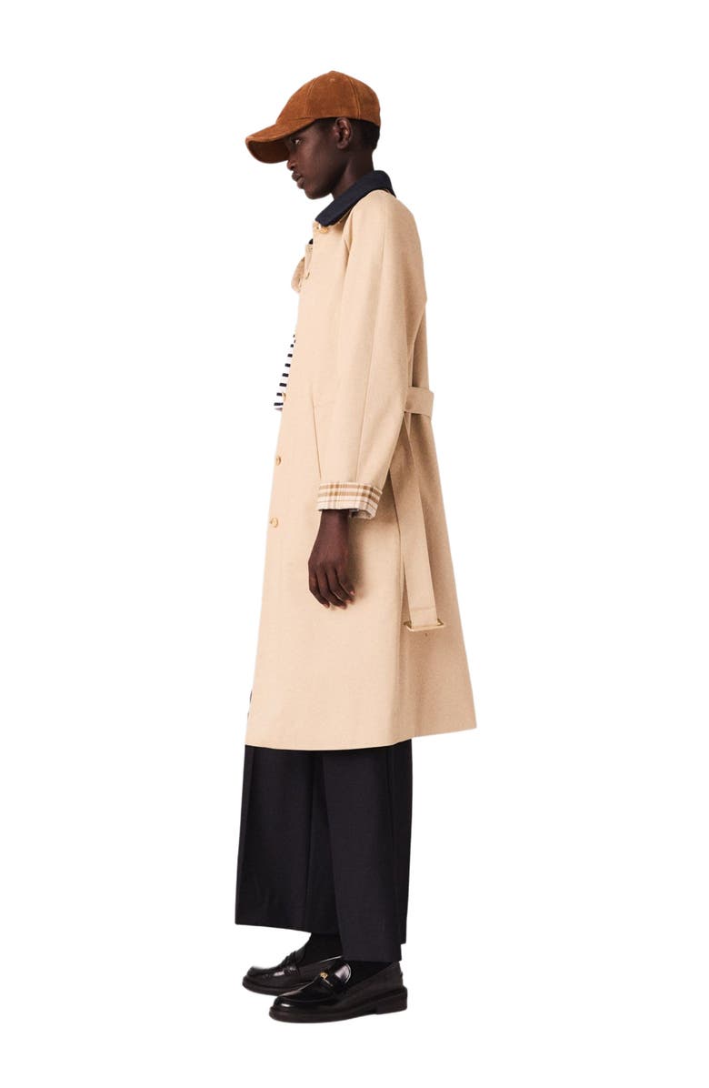 maje Contrast sleeve and collar trench, Alternate, color, Beige
