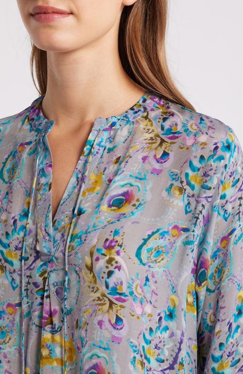 Apny Tie Neck Top In Grey Multi