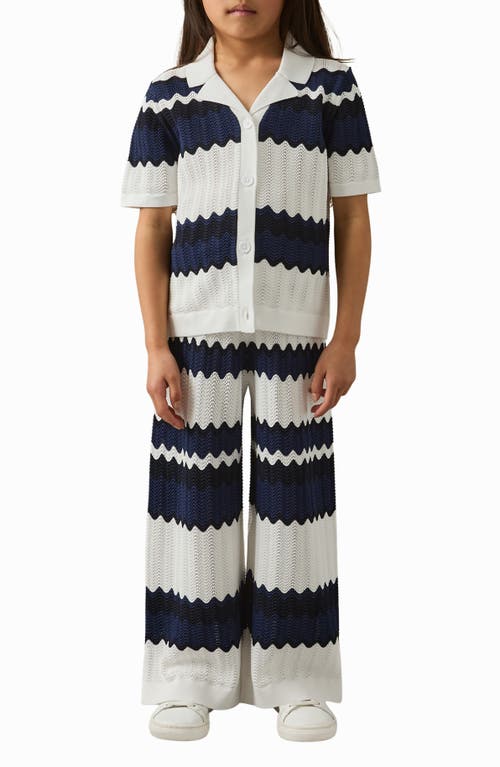 REISS REISS KIDS' ALBA STRIPE OPEN STITCH COTTON WIDE LEG PANTS