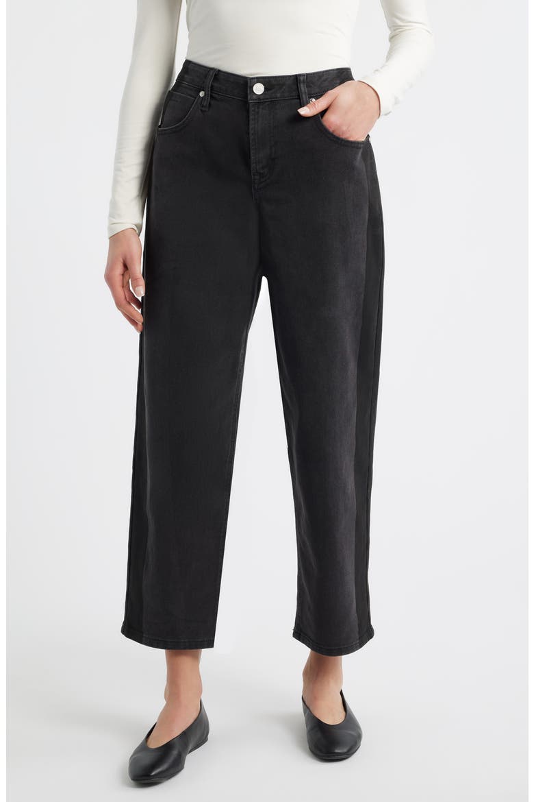 High Waist Ankle Barrel Jeans, Main, color, BLACK