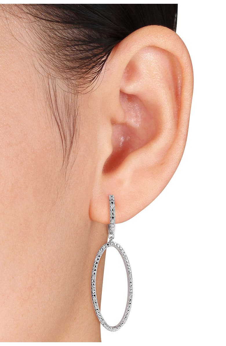 DELMAR Sterling Silver Diamond Elongated Oval Earrings - 0.10 ctw, Alternate, color, White