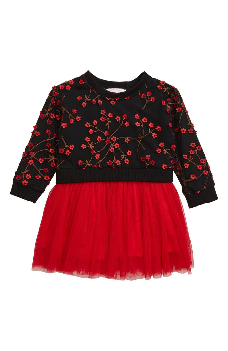 Popatu Floral Appliqué Long Sleeve Tulle Dress, Main, color, 