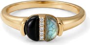 Adornia 14k Gold Plated Labradorite & Onyx Ring