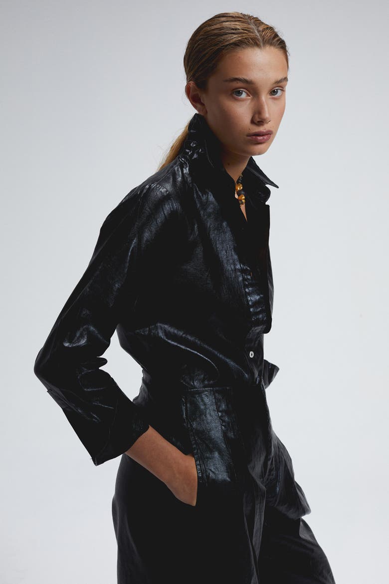San Marino Metallic Linen Top, Alternate, color, Metallic Black