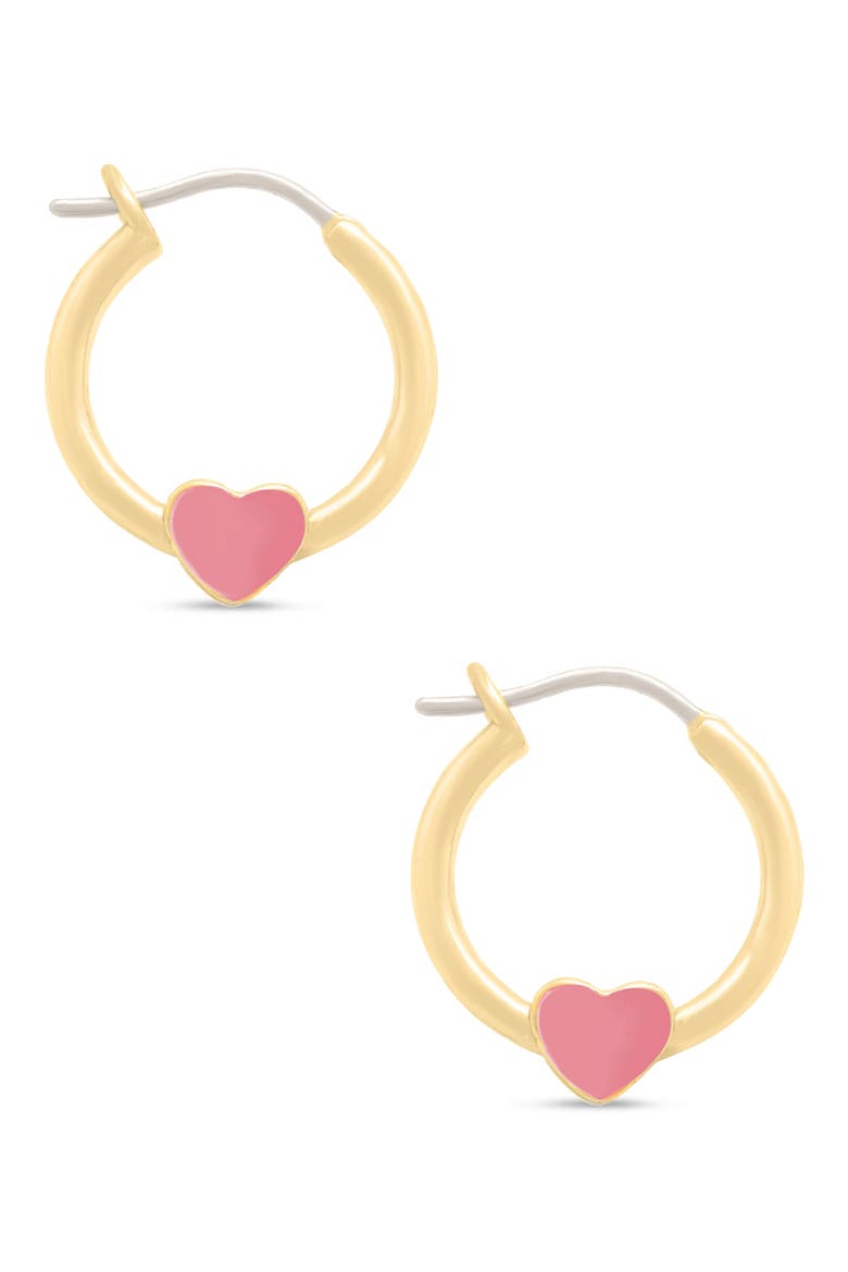 Kids' Heart Hoop Earrings, Alternate, color, PINK