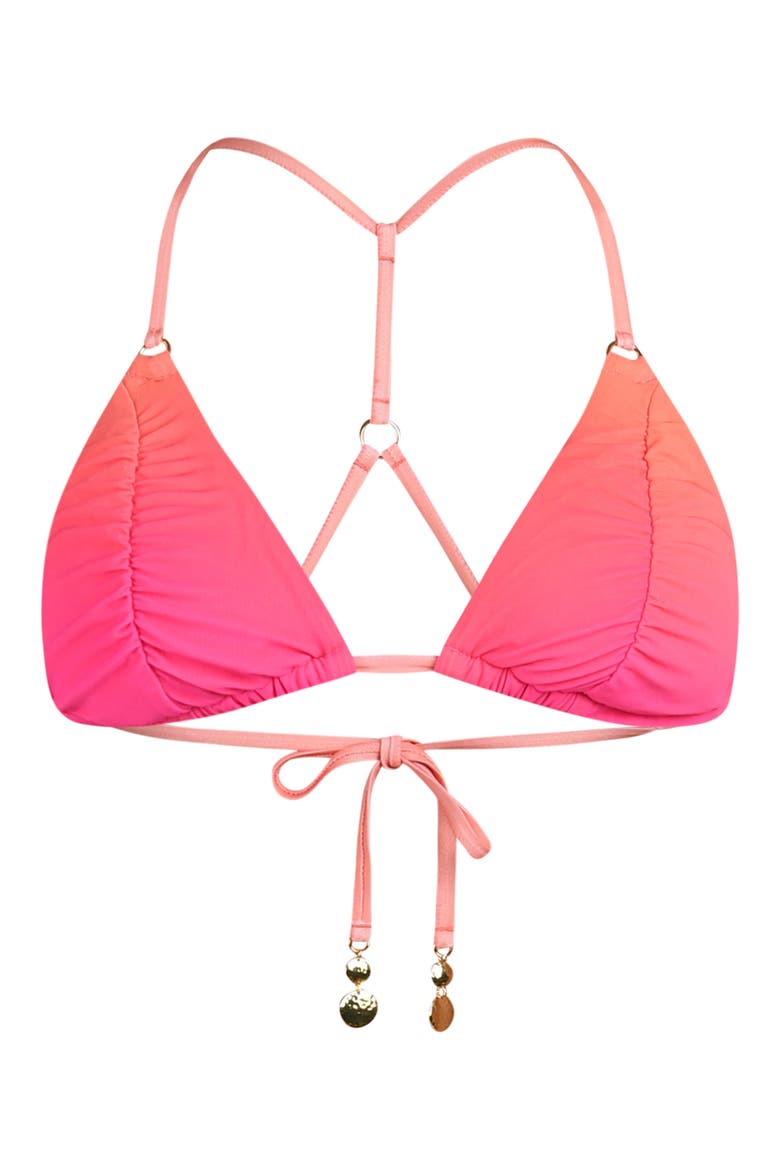 Ombré Illusions Ruched Triangle Bikini Top, Alternate, color, PINK