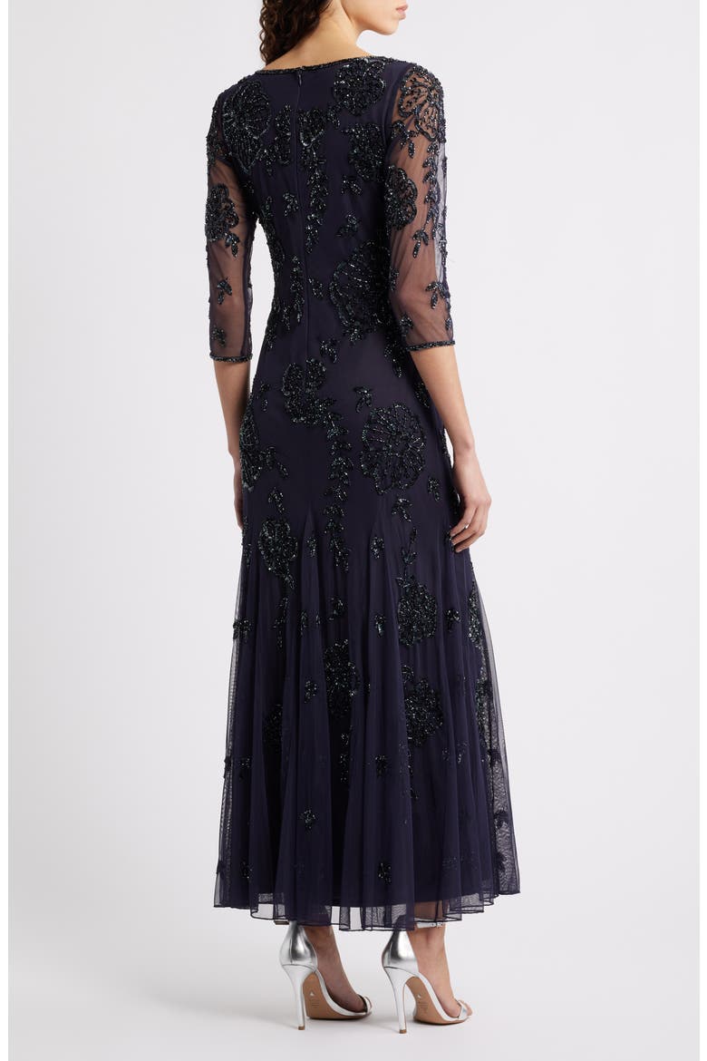 Beaded Floral Mesh Gown, Alternate, color, SLATE 421