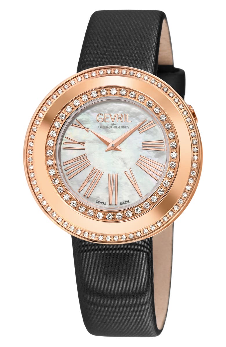 Florence Mother of Pearl Dial Diamond Leather Strap Watch, 36mm - 0.009ct. Gv2 Florence Mother Of Pearl Dial Diamond Leather Strap  main image 2