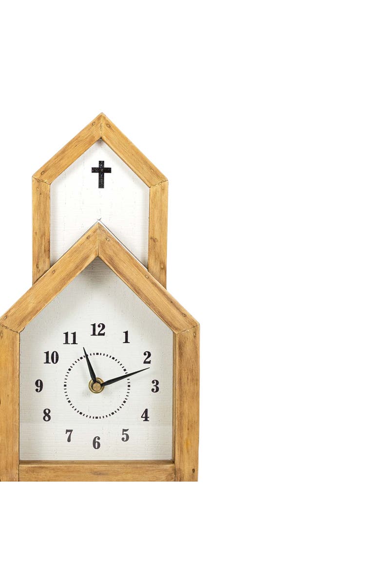 Foreside Home and Garden Church Tabletop Clock Wood MDF & Glass, Main, color, Brown