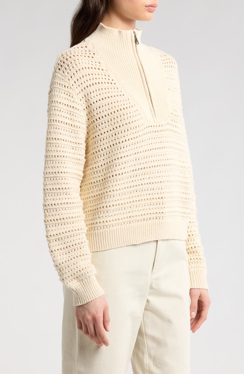 Marine Layer Stripe Open Stitch Quarter Zip Sweater, Alternate, color, Cream