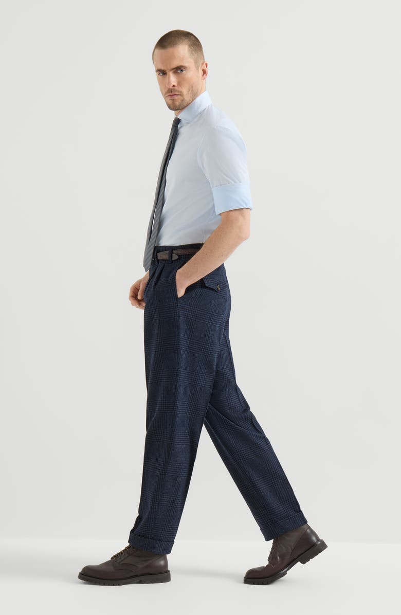 Brunello Cucinelli Comfort wool and cashmere Prince of Wales flannel trousers with double pleats, Alternate, color, Blue